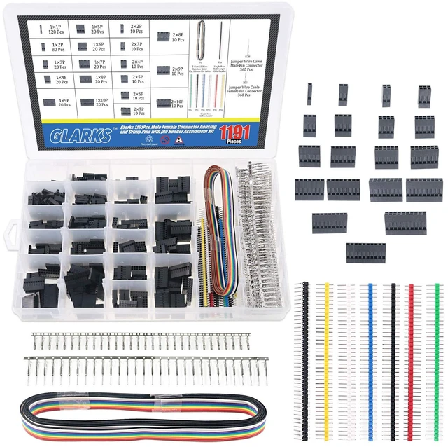 Main image of 1191Pcs 2.54mm Pitch 1 2 3 4 5 6 7 8 9 10 Pin Housing Connector and Male Female Crimp Pins with Pin Header and 10 Wire Rainbow Color Flat Ribbon IDC Cable Compatible with Dupont Connector Kit