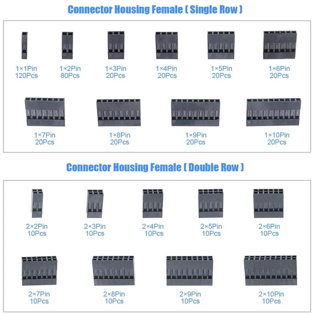 Alt view image 3 of 7 - 1191Pcs 2.54mm Pitch 1 2 3 4 5 6 7 8 9 10 Pin Housing Connector and Male Female Crimp Pins with Pin Header and 10 Wire Rainbow Color Flat Ribbon IDC Cable Compatible with Dupont Connector Kit