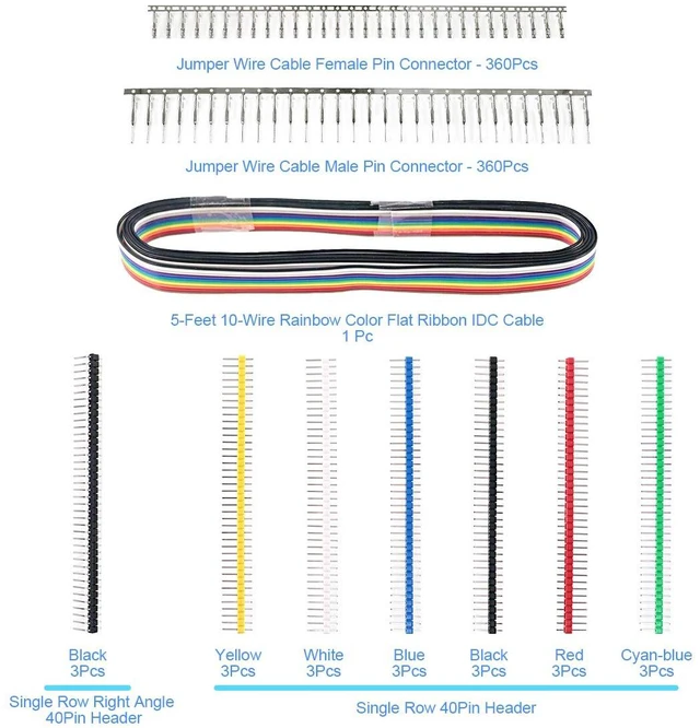 Alt view image 2 of 7 - 1191Pcs 2.54mm Pitch 1 2 3 4 5 6 7 8 9 10 Pin Housing Connector and Male Female Crimp Pins with Pin Header and 10 Wire Rainbow Color Flat Ribbon IDC Cable Compatible with Dupont Connector Kit