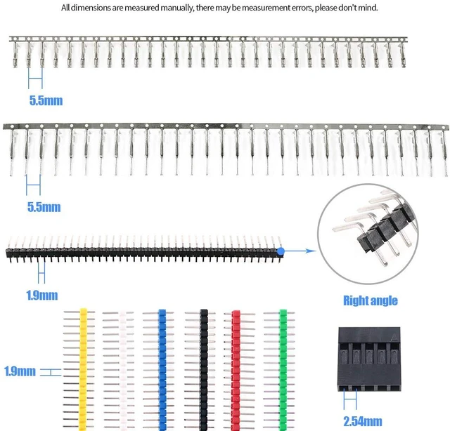 Alt view image 4 of 7 - 1191Pcs 2.54mm Pitch 1 2 3 4 5 6 7 8 9 10 Pin Housing Connector and Male Female Crimp Pins with Pin Header and 10 Wire Rainbow Color Flat Ribbon IDC Cable Compatible with Dupont Connector Kit