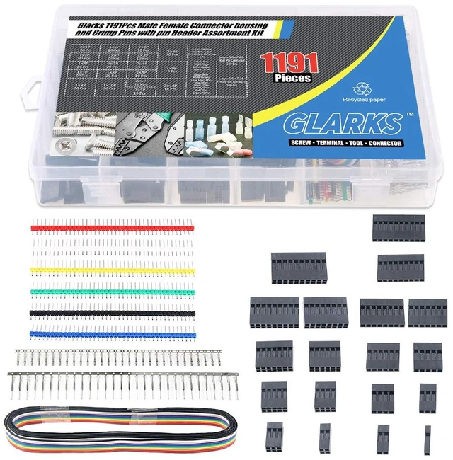 Alt view image 6 of 7 - 1191Pcs 2.54mm Pitch 1 2 3 4 5 6 7 8 9 10 Pin Housing Connector and Male Female Crimp Pins with Pin Header and 10 Wire Rainbow Color Flat Ribbon IDC Cable Compatible with Dupont Connector Kit