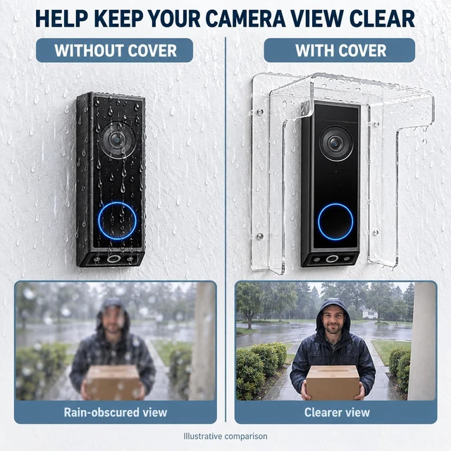 Alt view image 3 of 6 - Universal Doorbell Rain Cover Compatible with Video Doorbell E340/C31/C30/S330/S220/2K, Acrylic Doorbell Cover Weatherproof, Anti-Glare Sun Protection