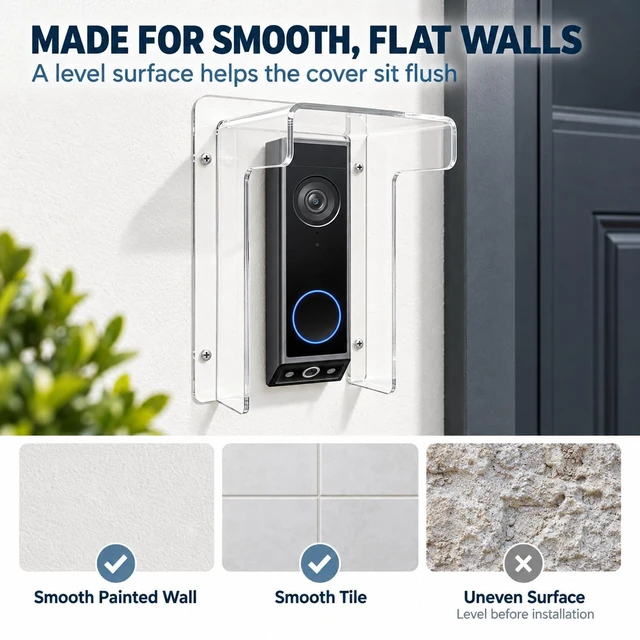 Alt view image 5 of 6 - Universal Doorbell Rain Cover Compatible with Video Doorbell E340/C31/C30/S330/S220/2K, Acrylic Doorbell Cover Weatherproof, Anti-Glare Sun Protection