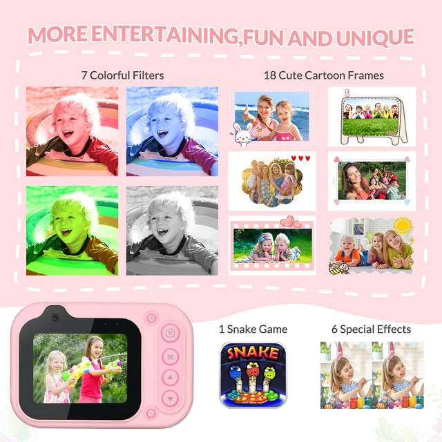 Alt view image 7 of 7 - Kids Waterproof Camera Underwater Camera 10FT with 32GB Card Floatable Pool Toys Gifts for Kids Age 4-12 26MP Photos 1080P HD Videos Children Selfie Digital Camera Pink