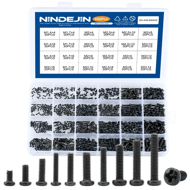 Main image of 650 pcs M1.4 M1.7 M2 M2.5 M3 Round Pan Head Laptop Mini Screw Kit Carbon Steel, Laptop Computer Screw, for Repairing Most Computers, for Sports Equipment; Lawnmowers; Blowers, Mini Screw Set