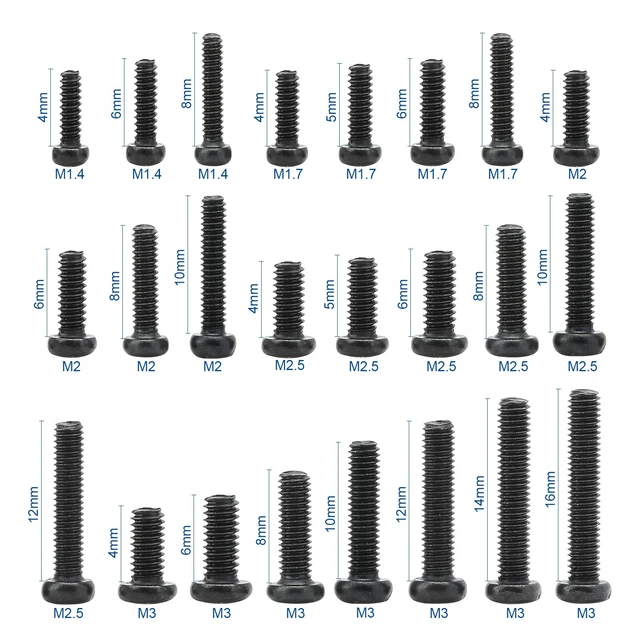 Alt view image 2 of 7 - 650 pcs M1.4 M1.7 M2 M2.5 M3 Round Pan Head Laptop Mini Screw Kit Carbon Steel, Laptop Computer Screw, for Repairing Most Computers, for Sports Equipment; Lawnmowers; Blowers, Mini Screw Set