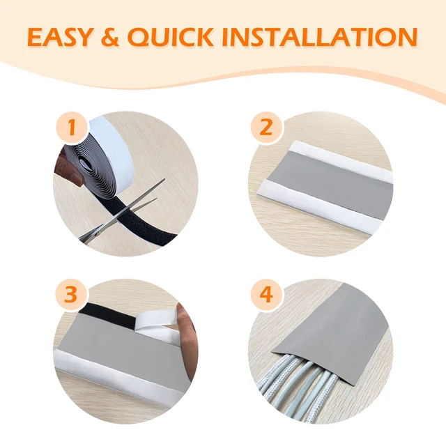 Alt view image 5 of 7 - Floor Cord Cover Set Self-Adhesive Hook-and-Loop Fuzzy Base + Cord Cover for Smooth Surfaces (Tile, Wood Floor, Desk, Wall) Hide Cables & Prevent Tripping (Gray, 20 ft)