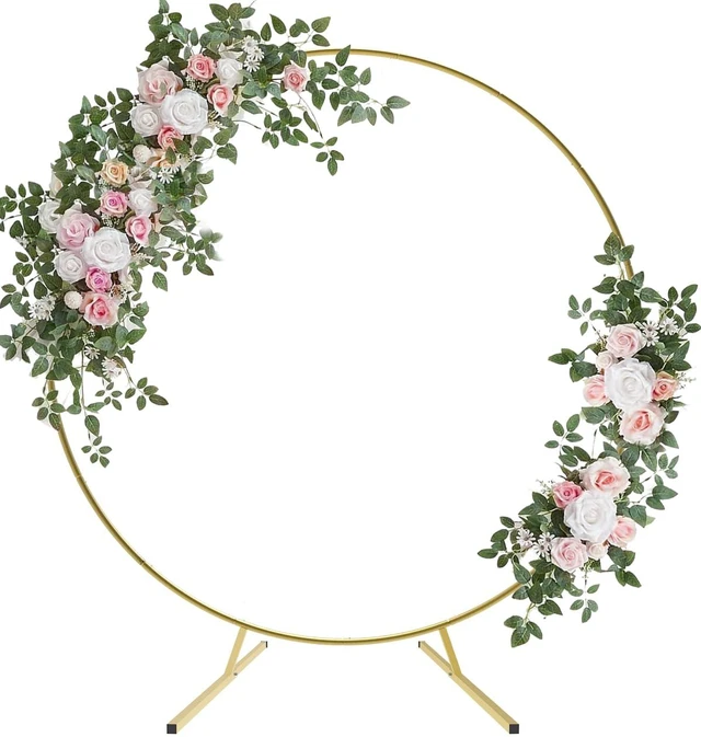 Main image of 7.4FT Round Backdrop Stand with Two Water Bags for Party, Gold Round Arch Stand with Extended Base for Ceremony, Metal Wedding Arch for Birthday Party Baby Shower
