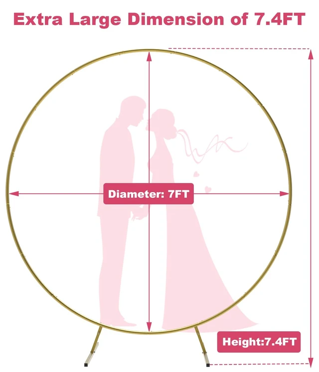 Alt view image 7 of 7 - 7.4FT Round Backdrop Stand with Two Water Bags for Party, Gold Round Arch Stand with Extended Base for Ceremony, Metal Wedding Arch for Birthday Party Baby Shower