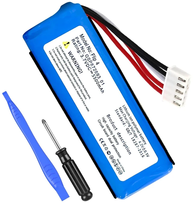 Main image of Battery for Flip 4, New Upgraded (5500mAh) High Capacity Li-Polymer Battery Replacement Compatible with Flip 4, Flip 4 Special Edition Bluetooth Speaker, P/N GSP872693 01