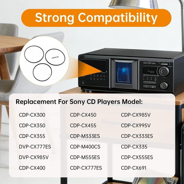 Alt view image 4 of 6 - 2 Drive Belts & 1 Door Belt CD Player Belts Fit for Sony CDP-CX300 3-Piece Kit,Replaces 421606101, 421932601; Fits CDP-CX300 CX350 CX355 DVP-CX777ES DVP-CX985V