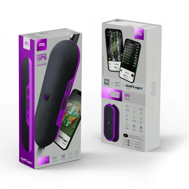 Alt view image 7 of 7 - Pin Point Golf GPS with Speaker, 40K+ Courses, IPX7 Waterproof, Purple GPS speaker powered by Golf Logix, 40,000+ courses - stereo sound, magnet mount, USB-C rechargeable