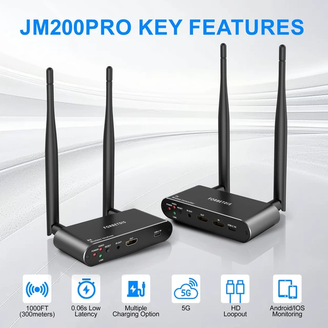 Alt view image 6 of 7 - Wireless HDMI Video Transmitter and Receiver 4K 30Hz, Wireless HDMI Extender, 1000 FT, 0.06s Latency, 5.8GHz, 9 Channels, Support IR Remote,Loop-Out,from PC, Laptop, TV, Projector JM200PRO