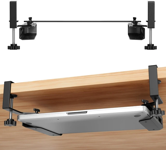 Main image of No Drilling Under Desk Laptop Mount,Adjustable Steel Shelf Holder with Anti-Scratch Pads,Fits 15" Wide & 1.0" Thick Devices,Universal for MacBooks, Surface, Keyboards, Tablets & More