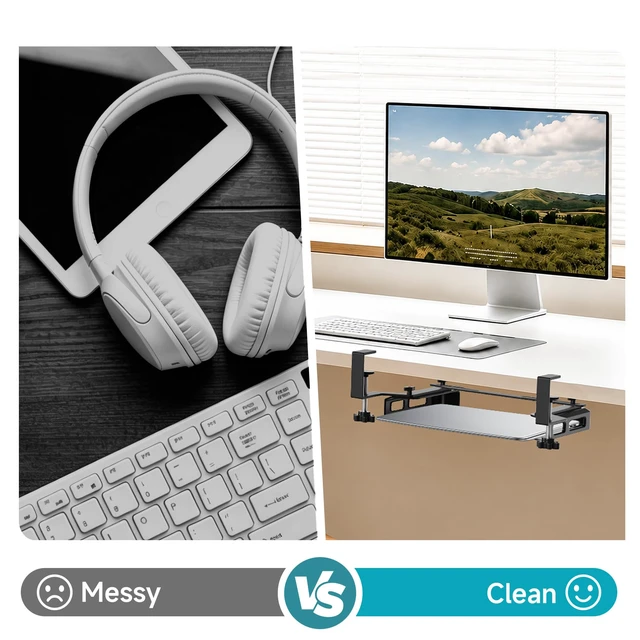 Alt view image 6 of 7 - No Drilling Under Desk Laptop Mount,Adjustable Steel Shelf Holder with Anti-Scratch Pads,Fits 15" Wide & 1.0" Thick Devices,Universal for MacBooks, Surface, Keyboards, Tablets & More