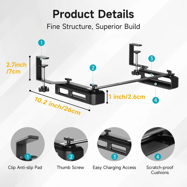 Alt view image 7 of 7 - No Drilling Under Desk Laptop Mount,Adjustable Steel Shelf Holder with Anti-Scratch Pads,Fits 15" Wide & 1.0" Thick Devices,Universal for MacBooks, Surface, Keyboards, Tablets & More