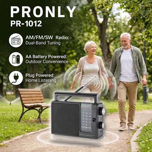 Alt view image 6 of 7 - Portable AM FM SW Radio, Dual Power (4×AA or DC 5V USB) with Telescopic Antenna, Large Speaker & Metal Tuning Knobs, Compact Portable Radio for Home, Camping & Kitchen, Black