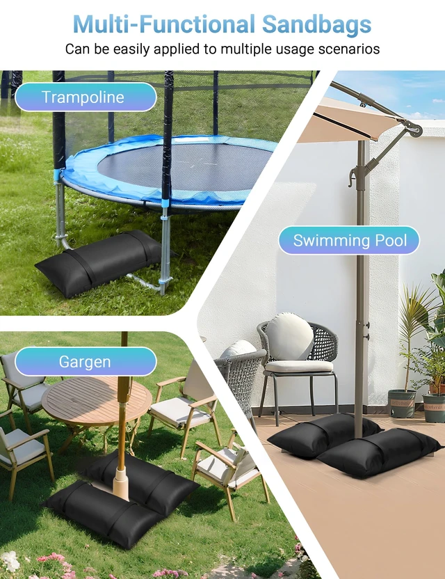 Alt view image 4 of 7 - 4 Pack Sand Bag for Umbrella Base, Fillable Weight Sandbags, No Sand Durable Sandbags Weights for Garden Furniture, Trampoline, Outdoor Umbrellas, Poolside Ideal for Outdoor Patio & Backyard