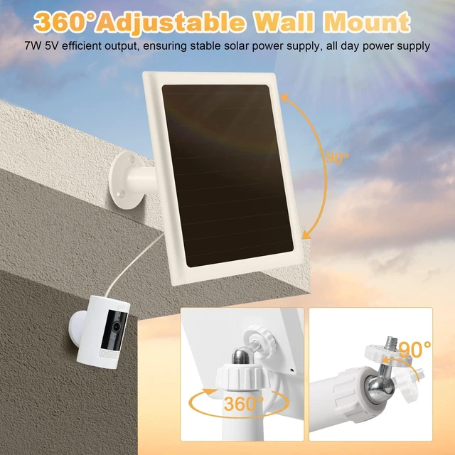 Alt view image 5 of 7 - Solar Panel Charger for Ring Camera, Compatible with Stick Up Camera Battery, Ring Spotlight Plus/Pro, Stick up Pro, Waterproof 6w5v (White-3Pack)