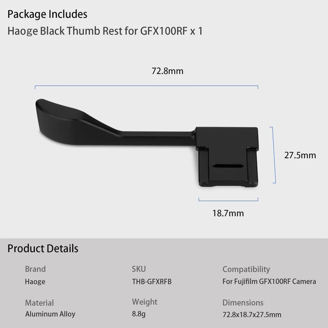 Alt view image 6 of 7 - Metal Thumb Grip for Fujifilm GFX100RF Camera, Black Hot Shoe Cover Thumb Up Rest Support Handgrip, for Fuji GRX 100RF Accessories, Stable One-hand Operation, THB-GFXRFB