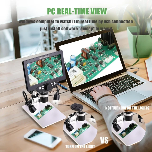 Alt view image 4 of 7 - 7 in LCD Digital Microscope HD Light Magnifying Glass Coin Supplies 1200X1080P HD,16GB TF card,wired remote,electronic microscope,7 inch microscope,soldering tools,jewelry microscope