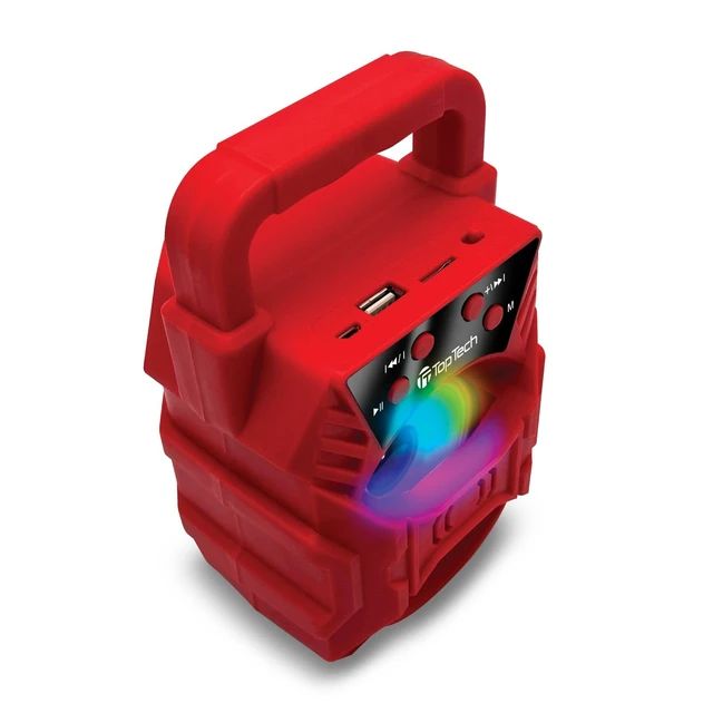 Alt view image 2 of 6 - Audio Blade-4 400W Bluetooth Speaker, Portable 3-Inch Wireless Speaker with LED Lights, TWS Functionality, Karaoke Mode, 6-Hour Rechargeable Battery, USB Drive, TF Card, AUX, FM Radio, Red