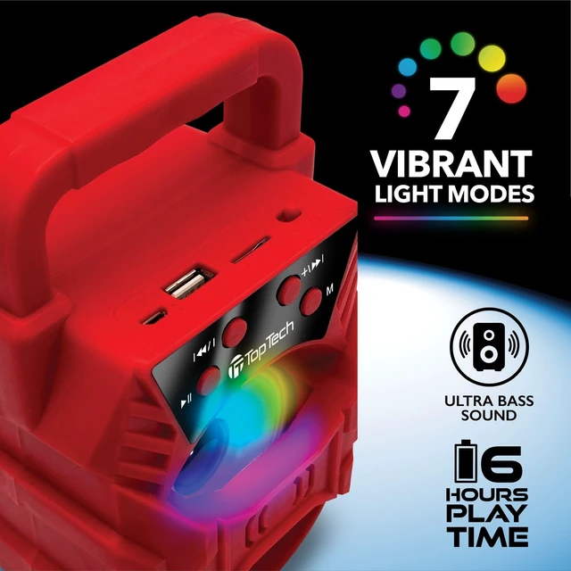 Alt view image 6 of 6 - Audio Blade-4 400W Bluetooth Speaker, Portable 3-Inch Wireless Speaker with LED Lights, TWS Functionality, Karaoke Mode, 6-Hour Rechargeable Battery, USB Drive, TF Card, AUX, FM Radio, Red