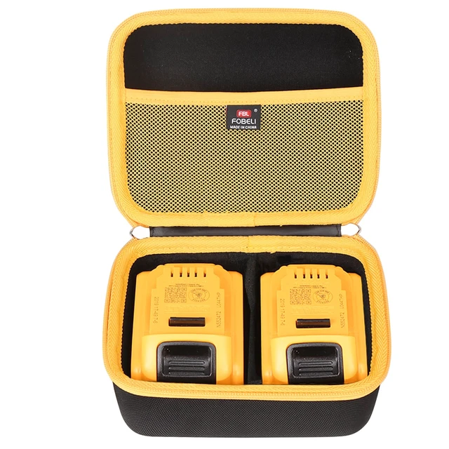 Main image of Hard Case for DEWALT/Milwaukee 8v/12v/18v/20v/60v Max XR Battery Hard EVA Shell, Adjustable Dividers for 2 Pack, Shockproof & Water-Resistant, Mesh Pocket, Battery Storage Bag