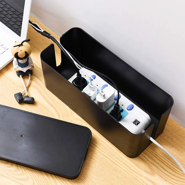 Alt view image 5 of 7 - Cable Management Box Organizer, Pack of 2 Wire Concealer to Cover Hide Surge Protector & Power Strip on Desk Floor, with 5 Cord Fastening Tapes for Office, Home, Kitchen (Luxury Black)