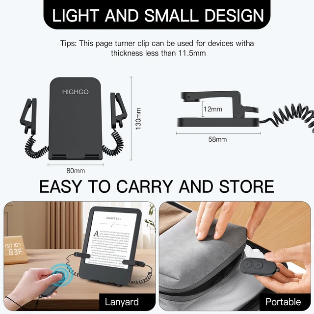 Alt view image 7 of 7 - Remote Control Page Turner and Stand for Kindle Paperwhite Oasis eReaders,Clicker Page Turner Forward and Backward,Kindle Accessories for iPhone,iPad,Tablets Reading,Camera Video Record &Selfie