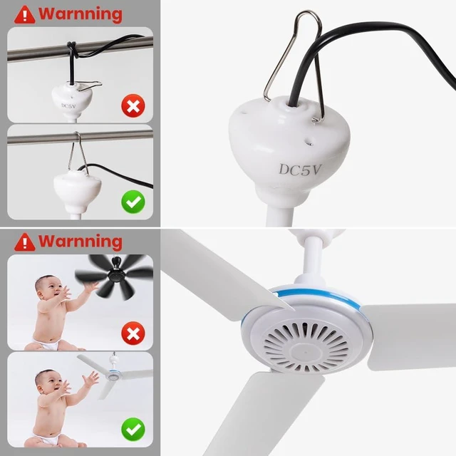 Alt view image 5 of 7 - Small USB Ceiling Fan 19.7Portable Hanging Fans for Power Bank Indoor Outdoor RV Bed Room Desk Boat Coop Travel Tent Canopy Cubicle Mini 3 Blades Silent FanVarious USB ports
