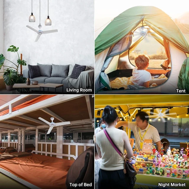Alt view image 7 of 7 - Small USB Ceiling Fan 19.7Portable Hanging Fans for Power Bank Indoor Outdoor RV Bed Room Desk Boat Coop Travel Tent Canopy Cubicle Mini 3 Blades Silent FanVarious USB ports