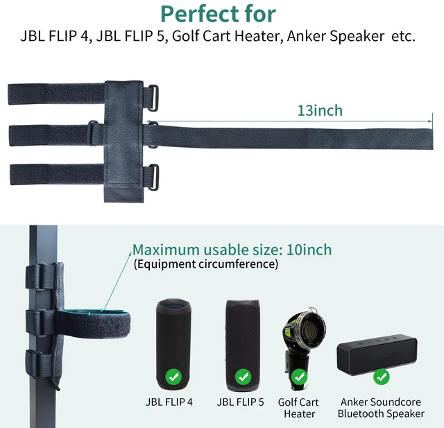 Alt view image 2 of 7 - Portable Speaker Mount for Golf Cart Accessories, Adjustable Bluetooth Speaker Mount with a waterproof strap fits JBL Charge 5/6, Flip 5/6 & Beats Pill. Great for golf carts and bikes