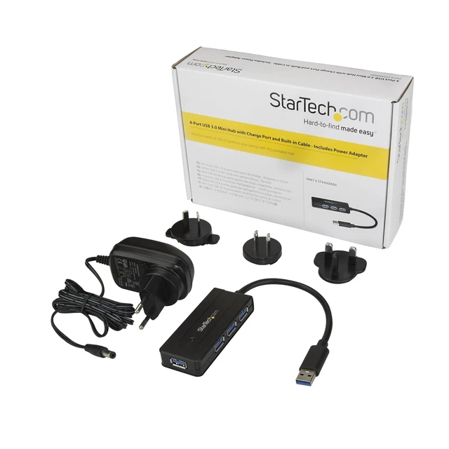 Alt view image 3 of 4 - 4 Port USB 3.0 Hub SuperSpeed 5Gbps with Fast Charge Portable USB 3.1 Gen 1 Type-A Laptop/Desktop Hub - USB Bus Power or Self Powered for High Performance Mini/Compact (ST4300MINI), Black