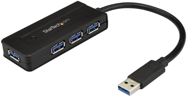 Main image of 4 Port USB 3.0 Hub SuperSpeed 5Gbps with Fast Charge Portable USB 3.1 Gen 1 Type-A Laptop/Desktop Hub - USB Bus Power or Self Powered for High Performance Mini/Compact (ST4300MINI), Black