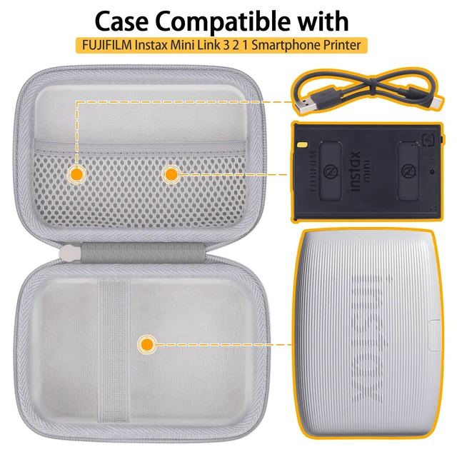 Alt view image 2 of 7 - Hard Case for Fujifilm Instax Mini Link 3 2 1 Printer, White Portable Storage, Space For Charging Cable, Organized Interior, Secure Zippered Shell