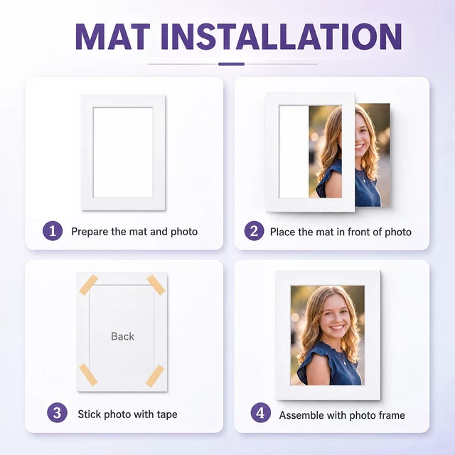 Alt view image 3 of 7 - 12 Sets Picture Frame Mats, 5x7 8x10 11x14 Photo Mat Board, White Bevel Cut Mat, 20 Clear Bags Included, For Photos Prints Artwork, White Cardboard Mats, Home Gallery Display