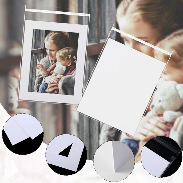 Alt view image 4 of 7 - 12 Sets Picture Frame Mats, 5x7 8x10 11x14 Photo Mat Board, White Bevel Cut Mat, 20 Clear Bags Included, For Photos Prints Artwork, White Cardboard Mats, Home Gallery Display