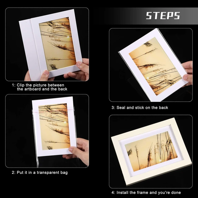 Alt view image 6 of 7 - 12 Sets Picture Frame Mats, 5x7 8x10 11x14 Photo Mat Board, White Bevel Cut Mat, 20 Clear Bags Included, For Photos Prints Artwork, White Cardboard Mats, Home Gallery Display