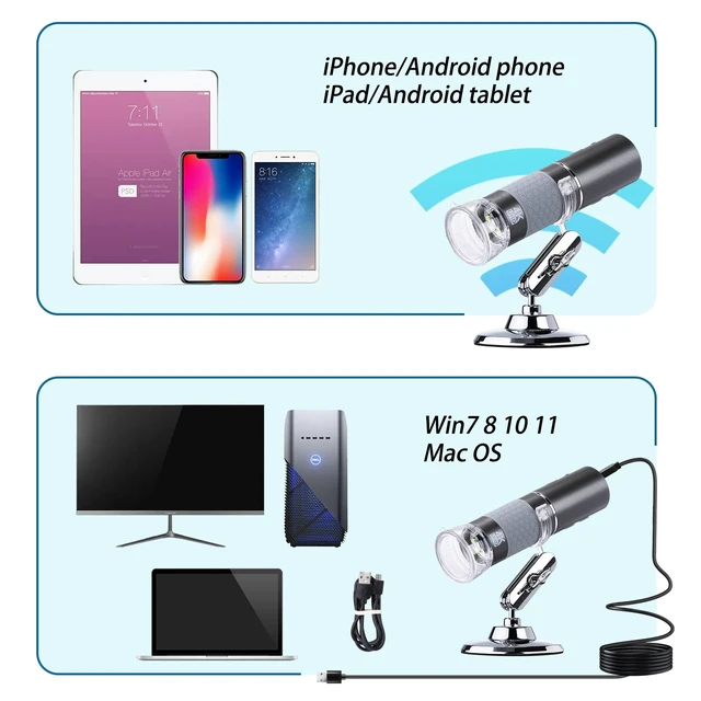 Alt view image 4 of 7 - 4K Digital Microscope for iPhone Android Phone and Windows Mac PC 3840x2160p Wireless Handheld Microscope Camera, Portable WiFi Microscope with Stand for Adults and Kids