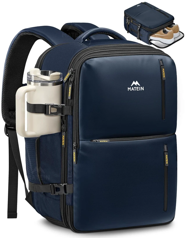 Main image of Personal Item Backpack 18x14x8, Expandable Underseat Travel Backpack Large Carry on Bag Luggage, Shoe Compartment Removable, TSA Approved, Fit 17.3 inch Laptop, For Frontier Airlines, Blue