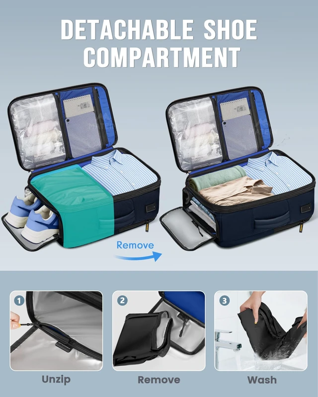 Alt view image 3 of 7 - Personal Item Backpack 18x14x8, Expandable Underseat Travel Backpack Large Carry on Bag Luggage, Shoe Compartment Removable, TSA Approved, Fit 17.3 inch Laptop, For Frontier Airlines, Blue