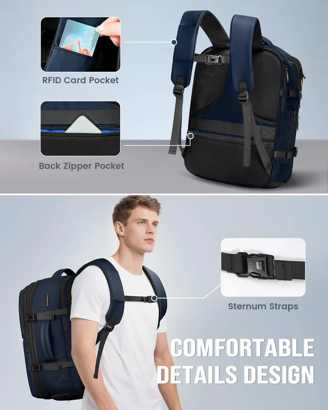 Alt view image 5 of 7 - Personal Item Backpack 18x14x8, Expandable Underseat Travel Backpack Large Carry on Bag Luggage, Shoe Compartment Removable, TSA Approved, Fit 17.3 inch Laptop, For Frontier Airlines, Blue