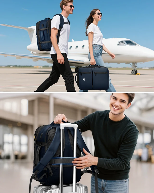Alt view image 6 of 7 - Personal Item Backpack 18x14x8, Expandable Underseat Travel Backpack Large Carry on Bag Luggage, Shoe Compartment Removable, TSA Approved, Fit 17.3 inch Laptop, For Frontier Airlines, Blue