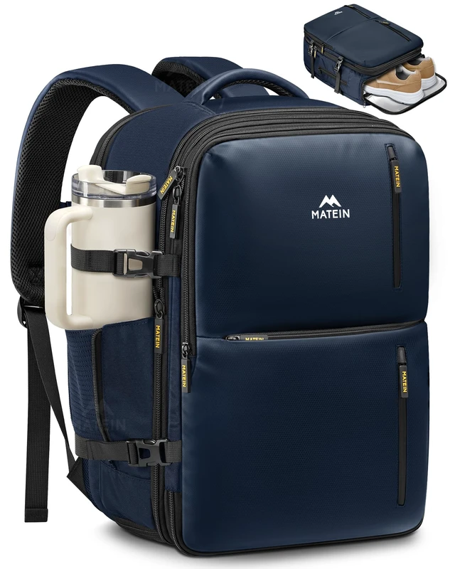 Alt view image 7 of 7 - Personal Item Backpack 18x14x8, Expandable Underseat Travel Backpack Large Carry on Bag Luggage, Shoe Compartment Removable, TSA Approved, Fit 17.3 inch Laptop, For Frontier Airlines, Blue