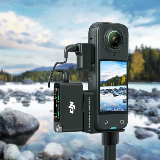 Alt view image 6 of 7 - Mount for Insta360 X4 Accessories, Insta 360 X4 Cold Shoe for Mic 2 Compatible with Insta360 X4 / X3 for DJI Mic2 Microphone Holderwith 3.5mm Audio Cable, black