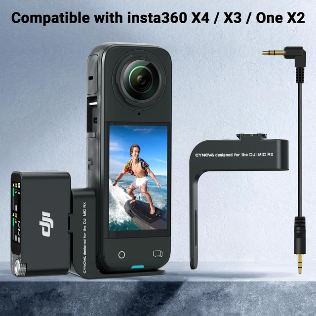Alt view image 7 of 7 - Mount for Insta360 X4 Accessories, Insta 360 X4 Cold Shoe for Mic 2 Compatible with Insta360 X4 / X3 for DJI Mic2 Microphone Holderwith 3.5mm Audio Cable, black