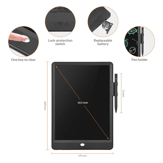 Alt view image 5 of 7 - LCD Writing Tablet 10 Inch Electronic Writing Drawing Pads Portable Doodle Board Gifts for Kids Adults Travel Toys for Toddler Birthday Christmas Gift for Boys Girls Age 3 4 5 6 7 8 Black