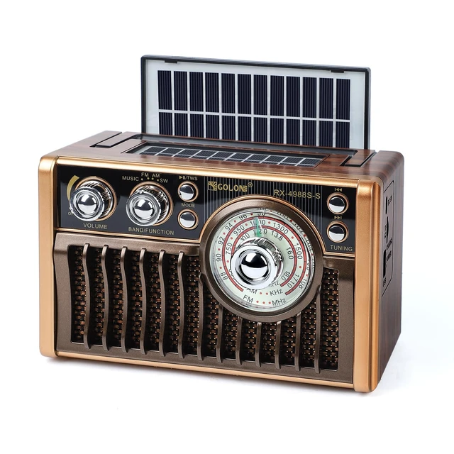 Main image of Portable AM FM Radios, Retro Radios with High-Powered Speakers, Support USB Power and Solar Panels Charging.Bluetooth TF Card (Coffee)