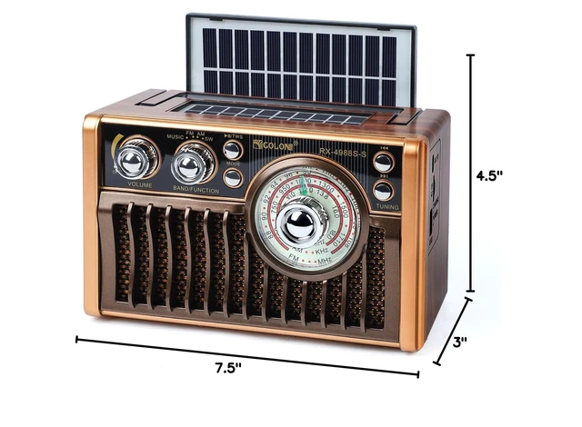 Alt view image 7 of 7 - Portable AM FM Radios, Retro Radios with High-Powered Speakers, Support USB Power and Solar Panels Charging.Bluetooth TF Card (Coffee)